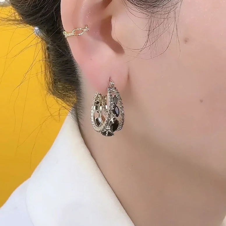 Black Zirconia French Earrings