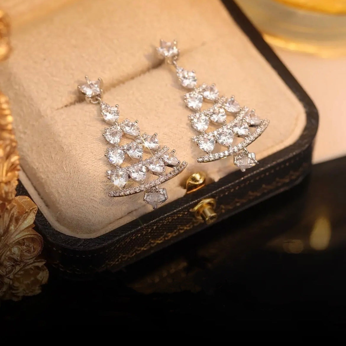 Sparkling Diamond Christmas Tree Earrings