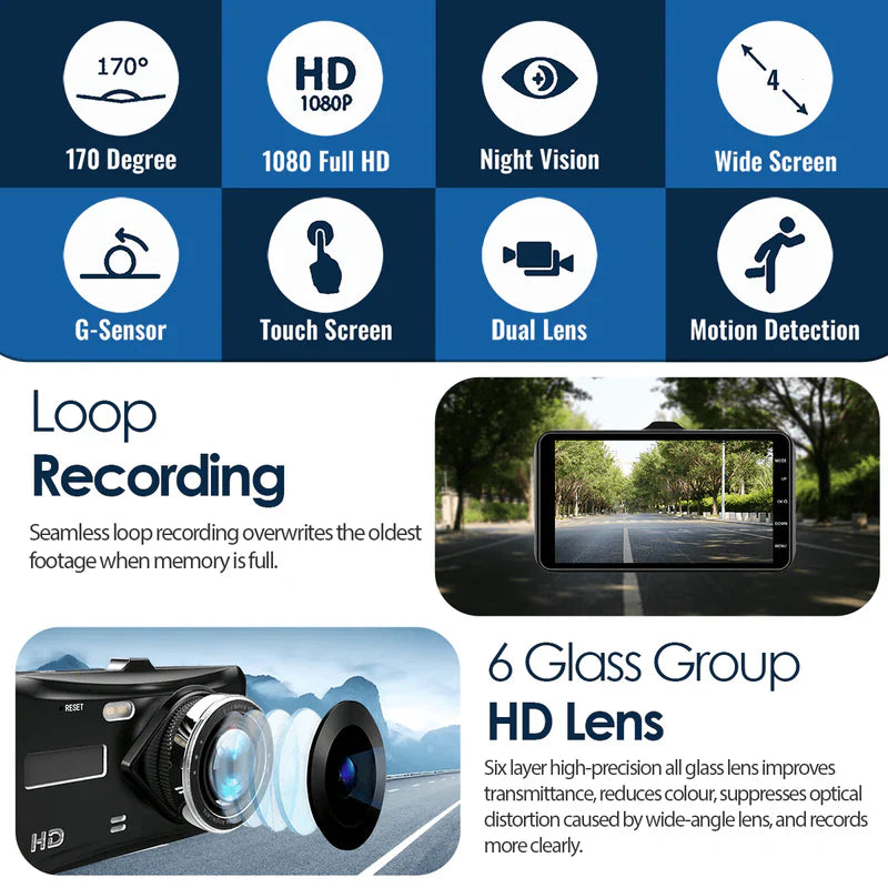 Dash Cam Front Rear Car Camera Night Vision