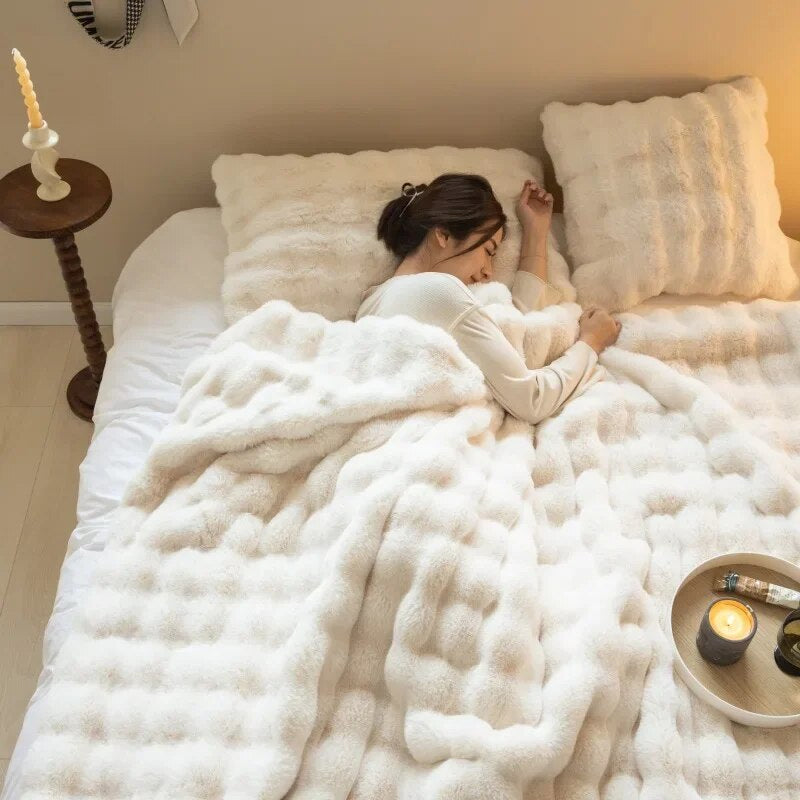 Fleece Throw Blanket for Sofa and Bed