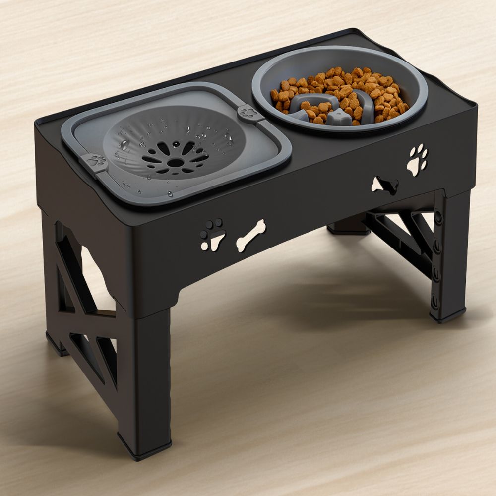 Dog Bowl Raised Adjustable Slow Feeder Stand