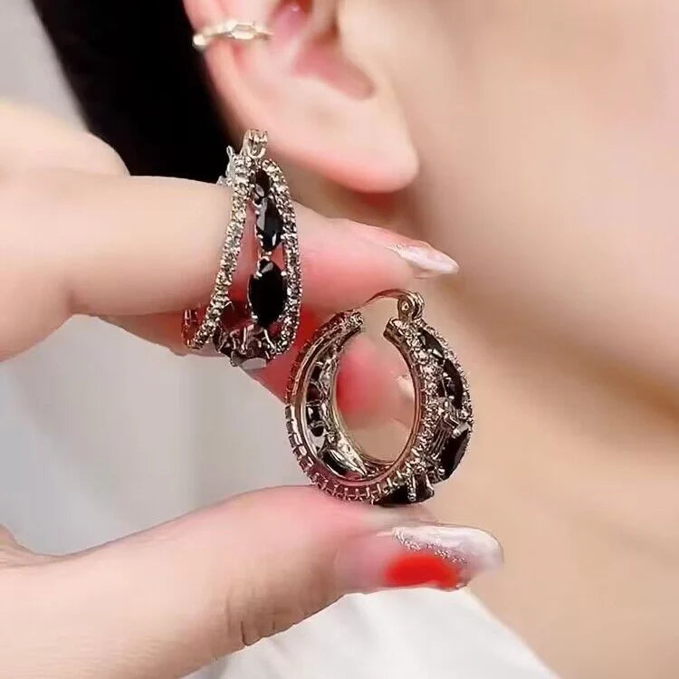Black Zirconia French Earrings