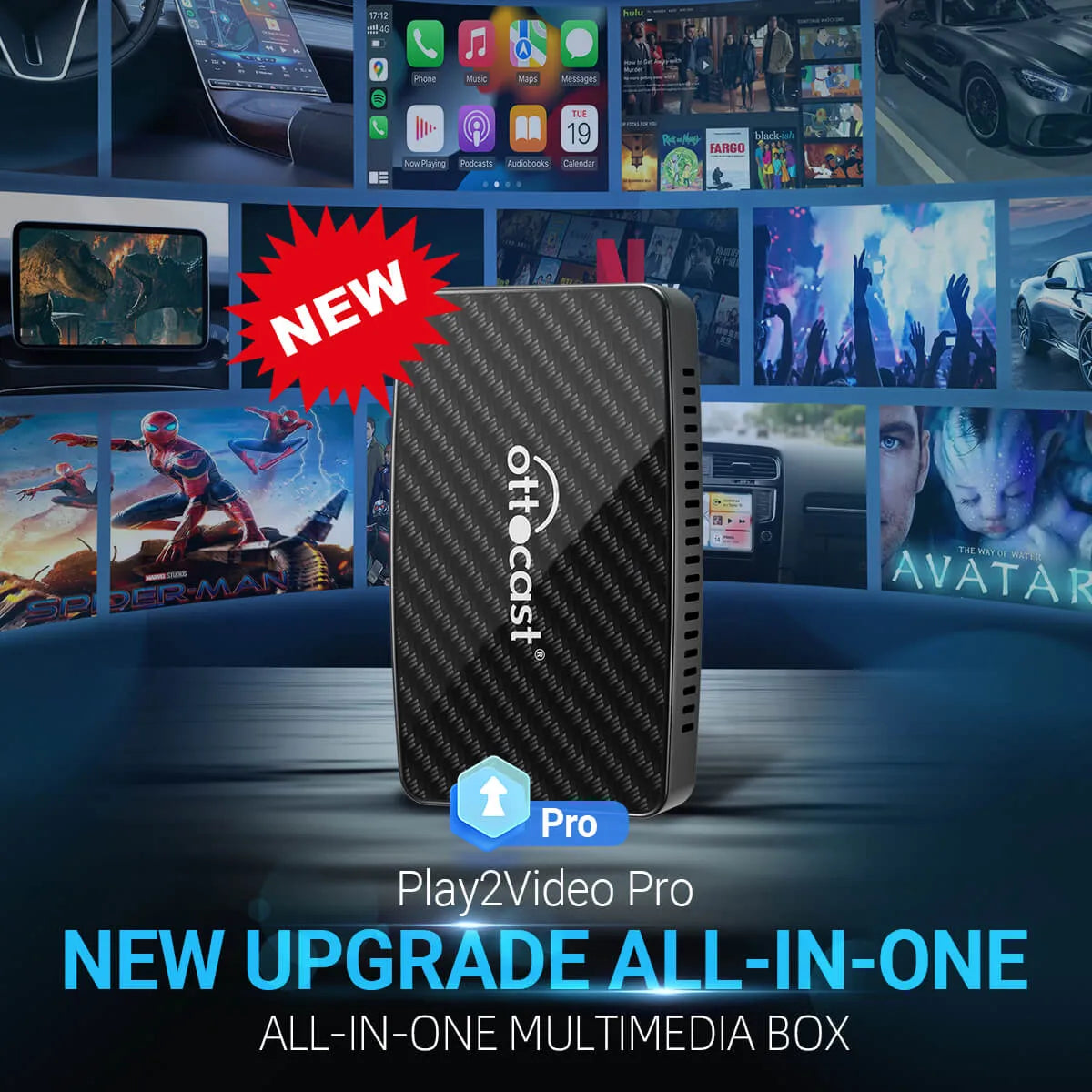 Play2Video Pro Wireless CarPlay/Android Auto Box with Netflix, YouTube, and IPTV