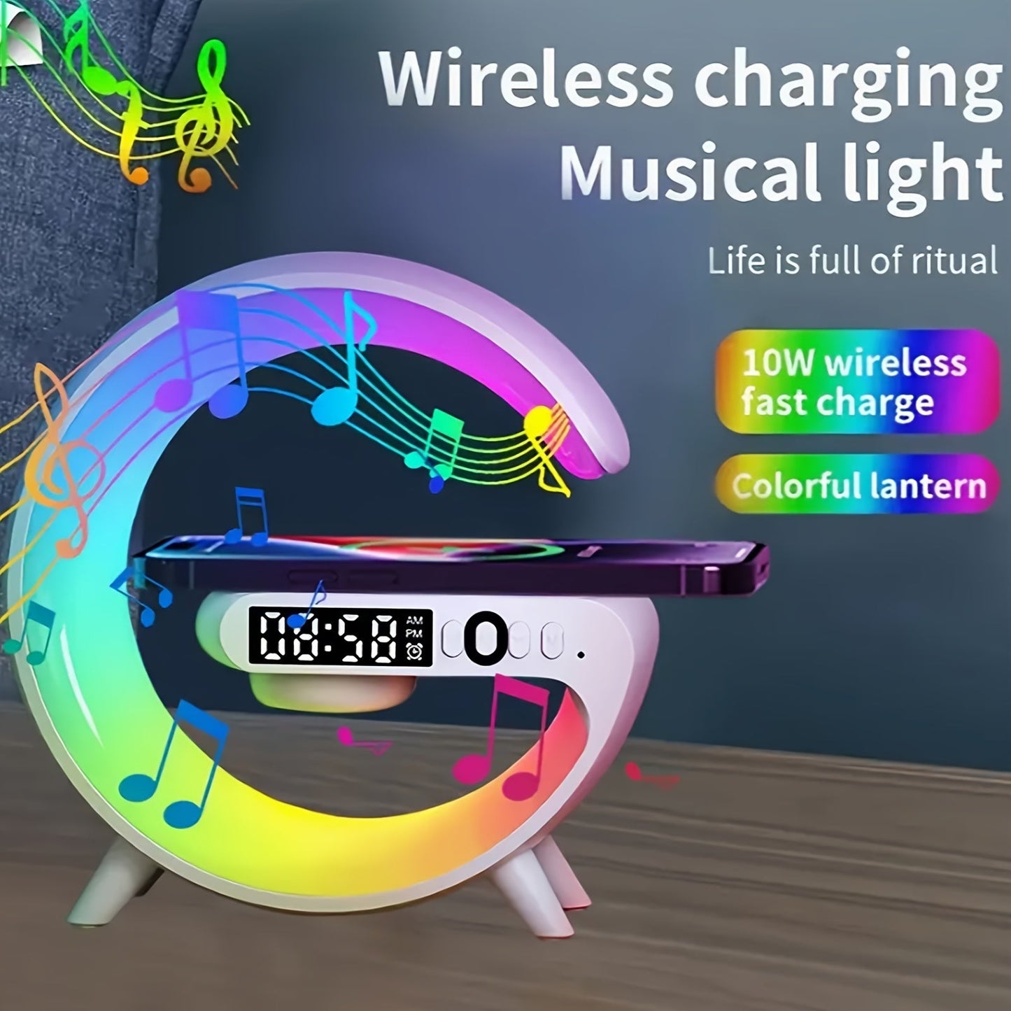 Wireless Charger Lamp with Bluetooth Speaker