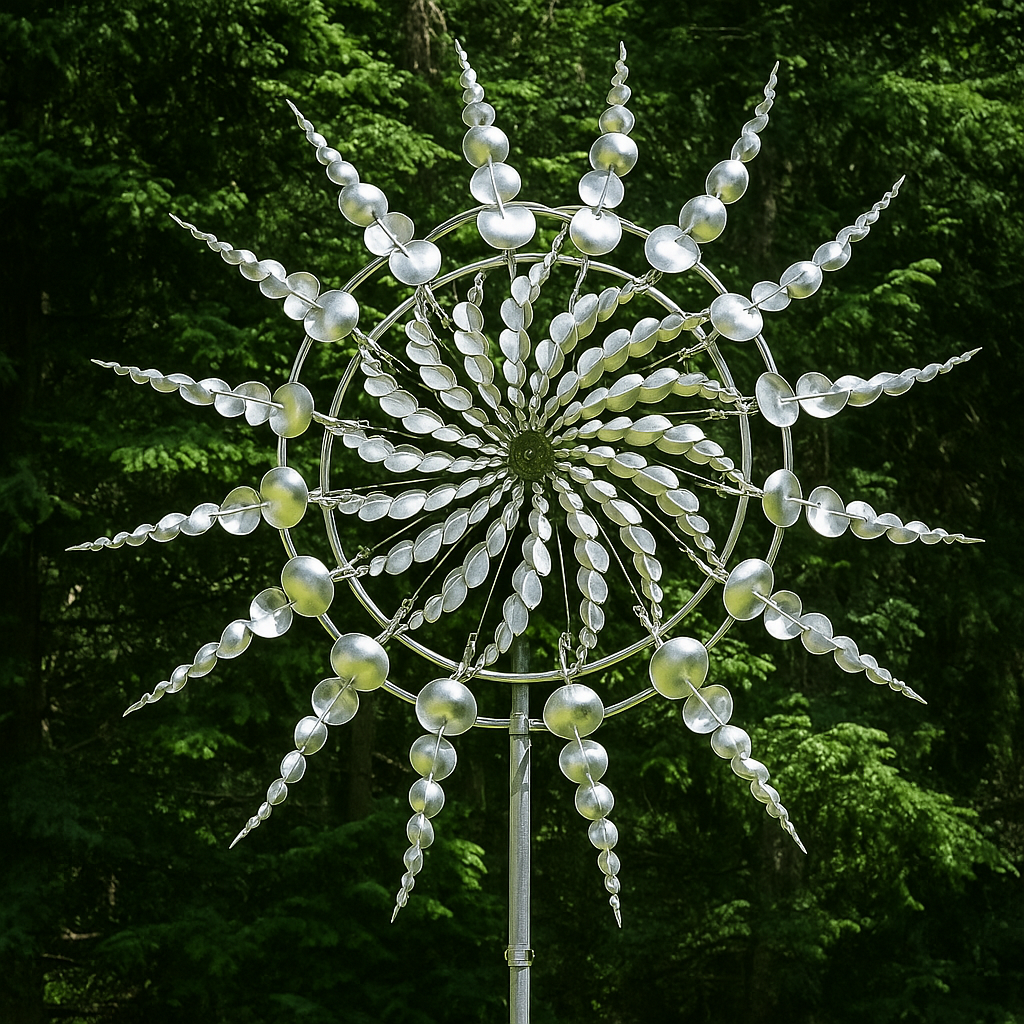 Garden Wind Spinner Sculpture in Silver Metal
