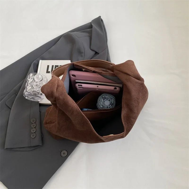 Shoulder Bag Faux Suede Soft Tote for Women