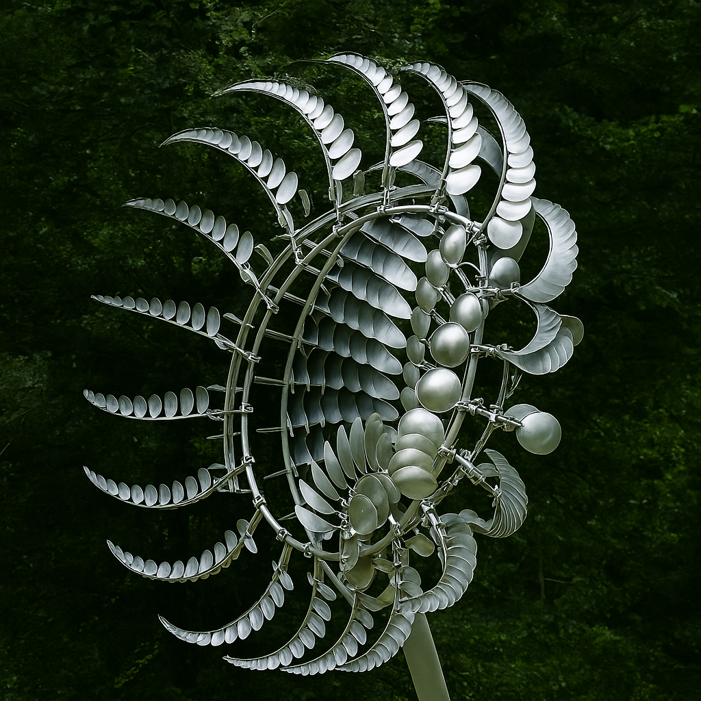 Garden Wind Spinner Sculpture in Silver Metal