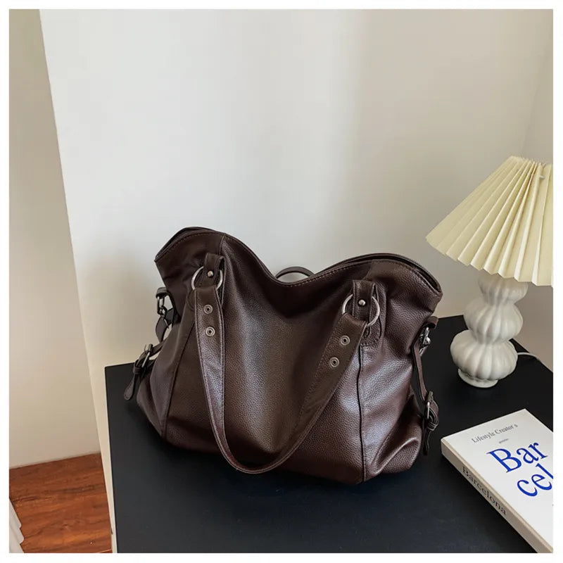 Tote Bag Black Faux Leather Shoulder Handbag