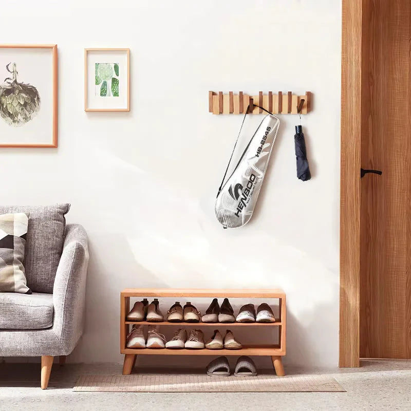 Wooden Wall Hooks with Foldable Coat Hangers