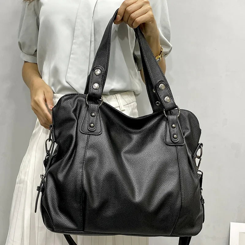 Tote Bag Black Faux Leather Shoulder Handbag