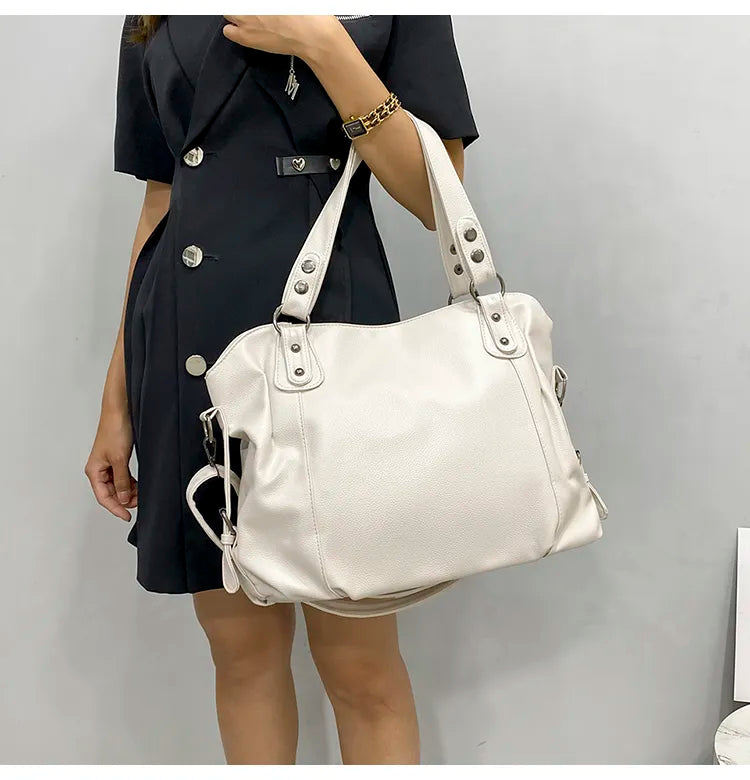 Tote Bag Black Faux Leather Shoulder Handbag