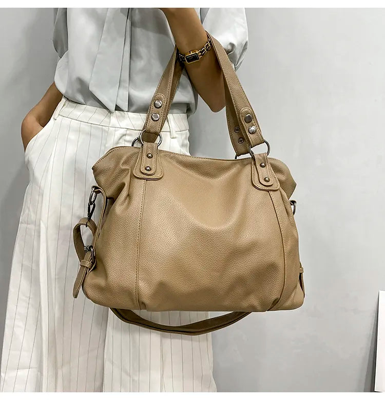 Tote Bag Black Faux Leather Shoulder Handbag