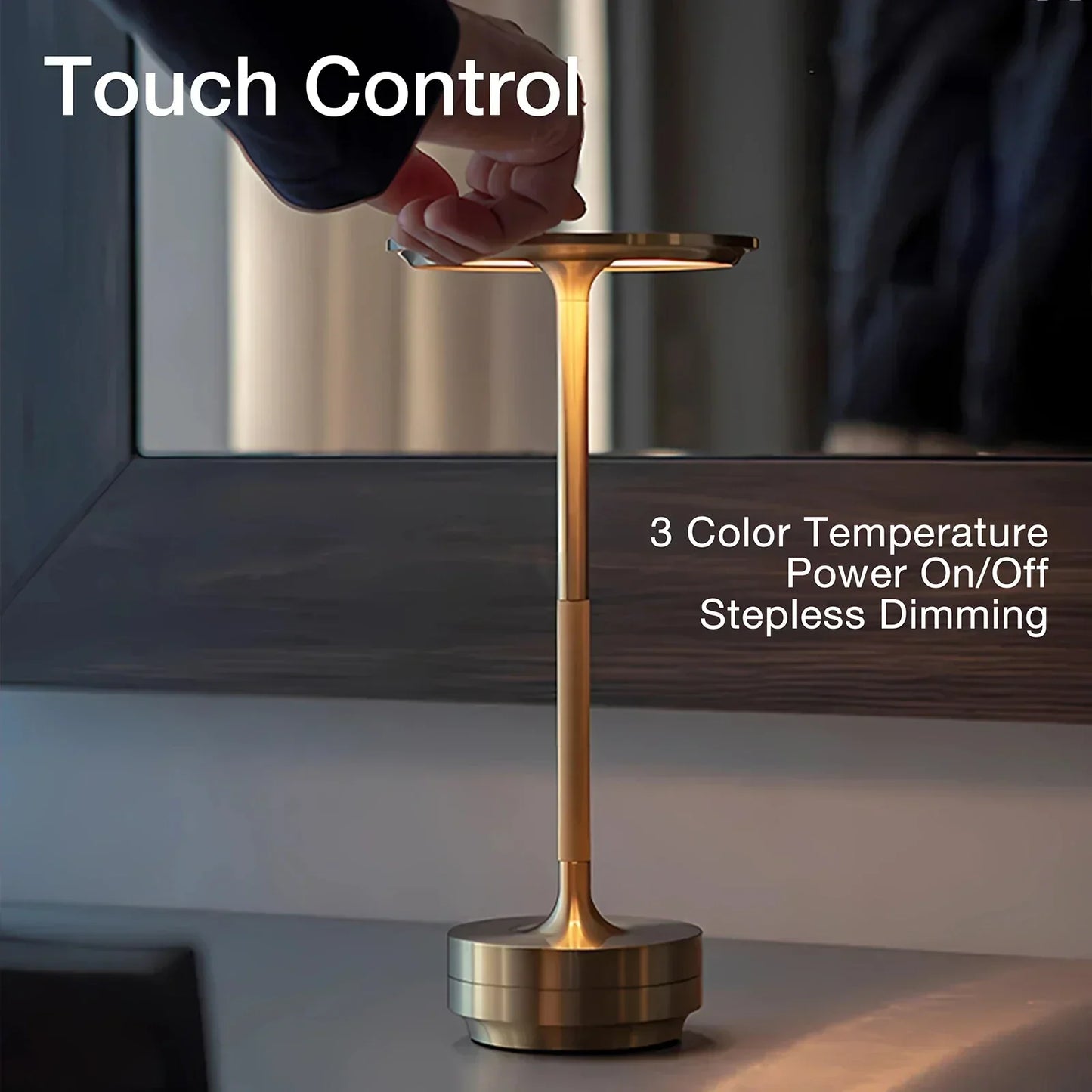 LED Table Lamp Modern Gold Metal Rechargeable