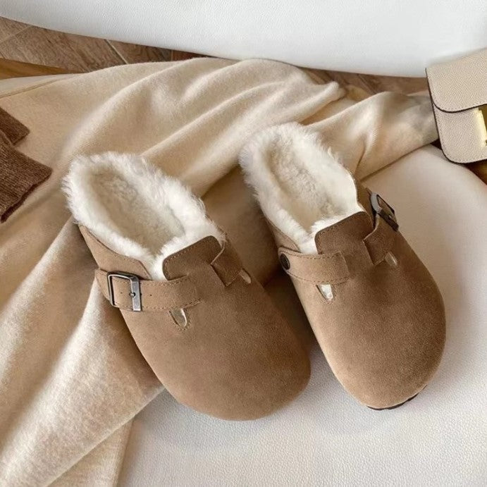 Suede Slip On Clogs with Cork Footbed