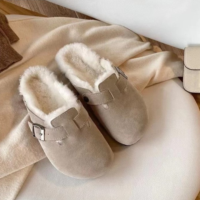 Suede Slip On Clogs with Cork Footbed