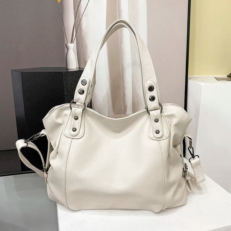 Tote Bag Black Faux Leather Shoulder Handbag