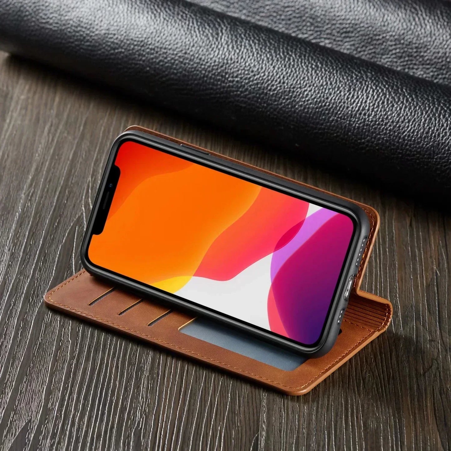 Leather iPhone Wallet Case with Card Slots