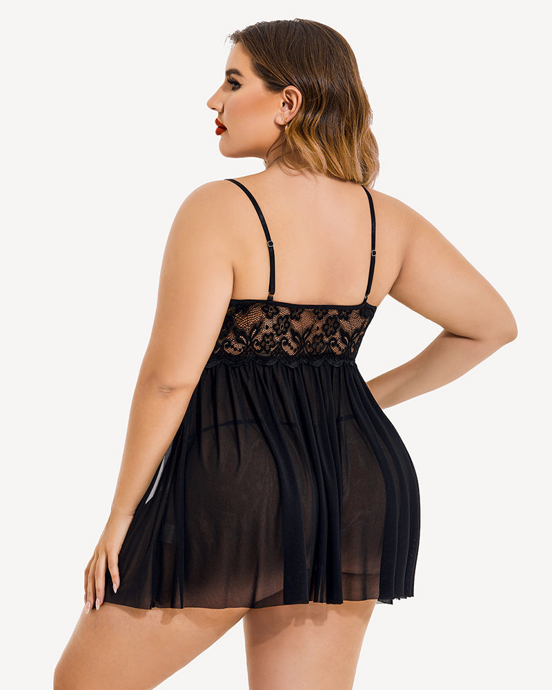 Lingerie Plus Size Lace Mesh Nightdress