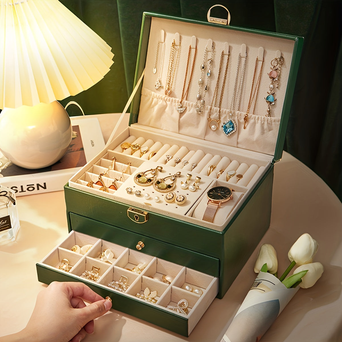 Jewelry Box Leather Organizer with Drawers