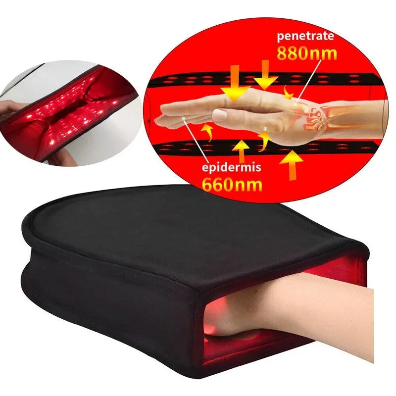 Hand therapy glove with infrared light device