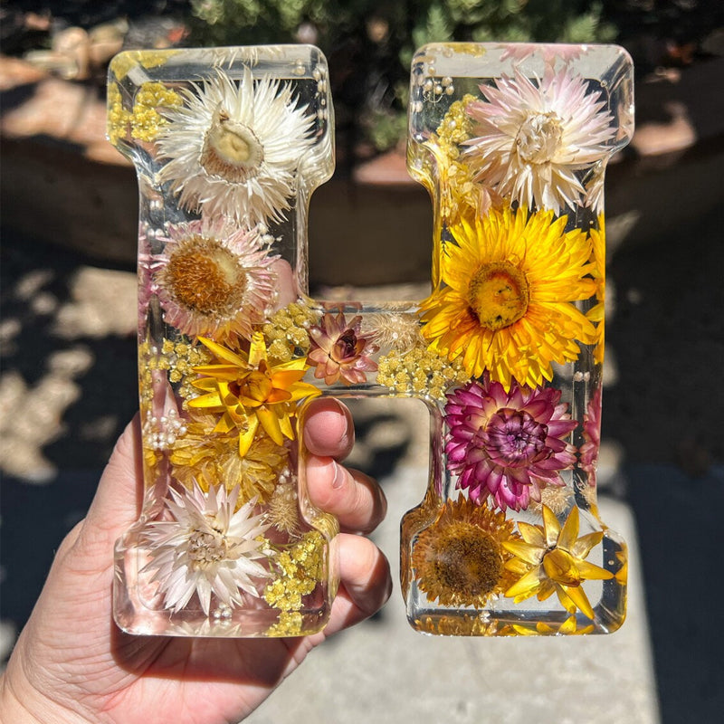 Letter Resin Lamp with Dried Flowers
