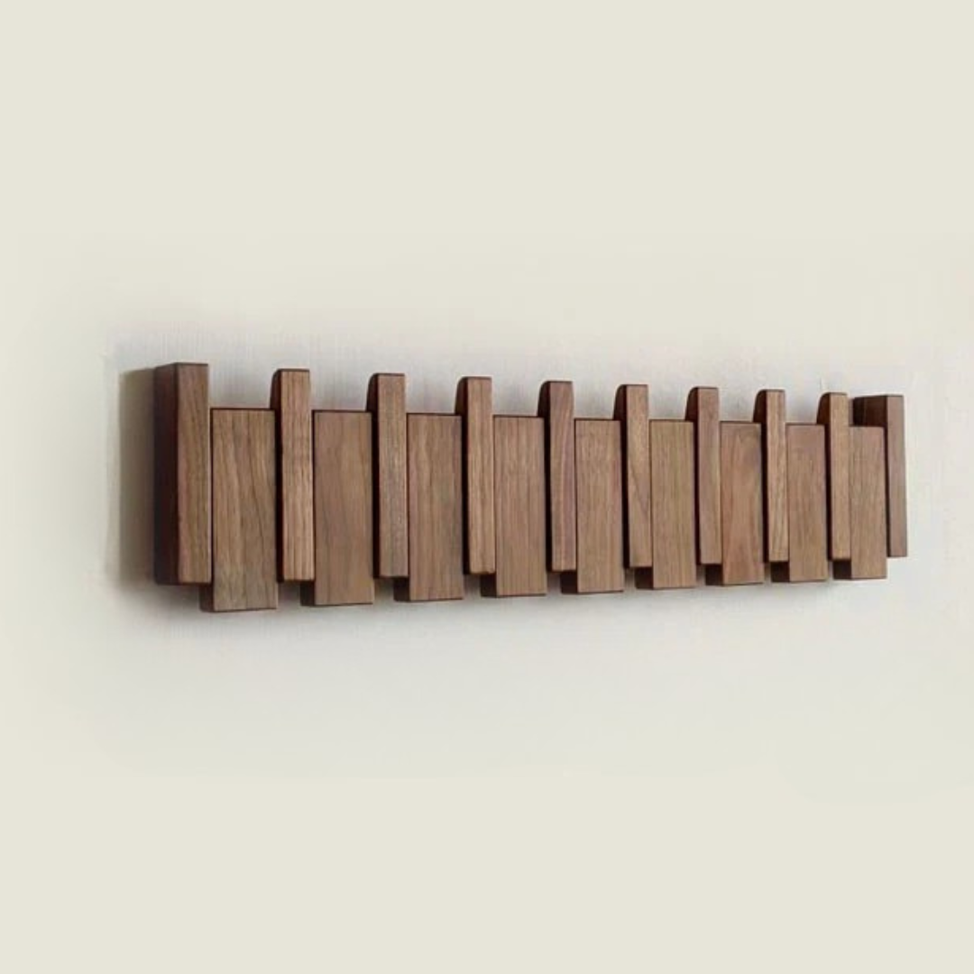 Wooden Wall Hooks with Foldable Coat Hangers