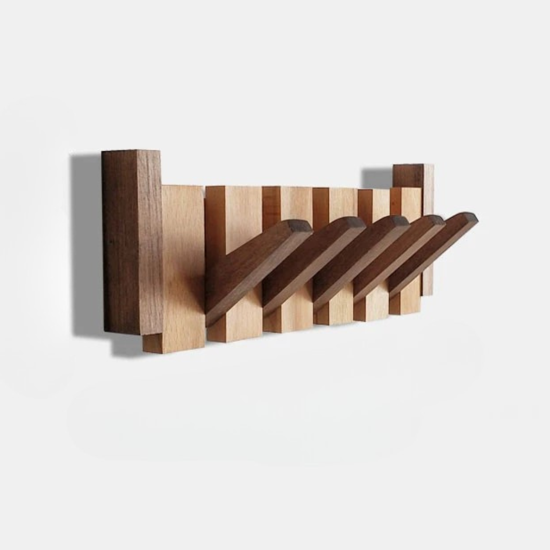 Wooden Wall Hooks with Foldable Coat Hangers