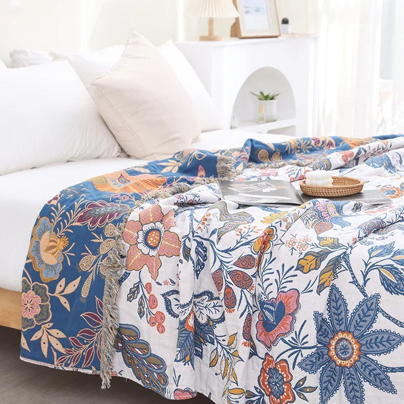 Cotton Throw Blanket Floral Reversible Design