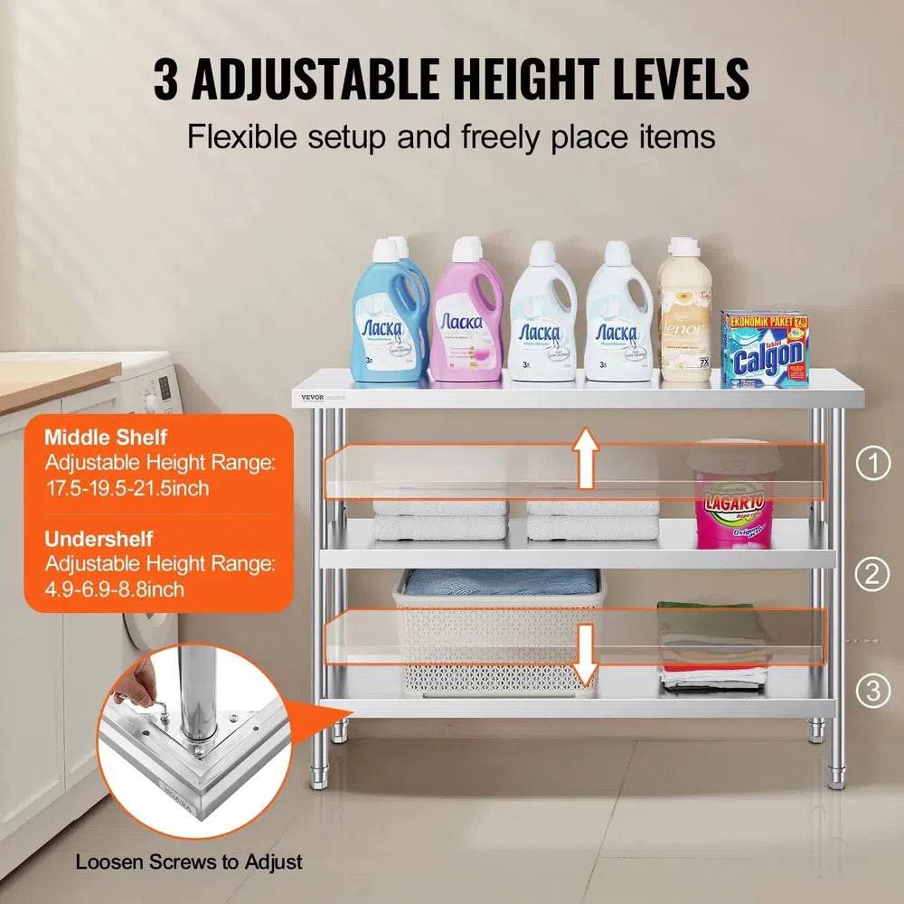 Stainless Steel Work Table with Adjustable Shelves