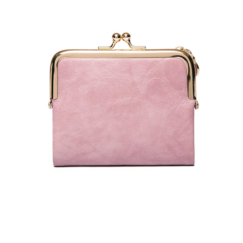 Leather Wallet with Vintage Kiss Lock Closure