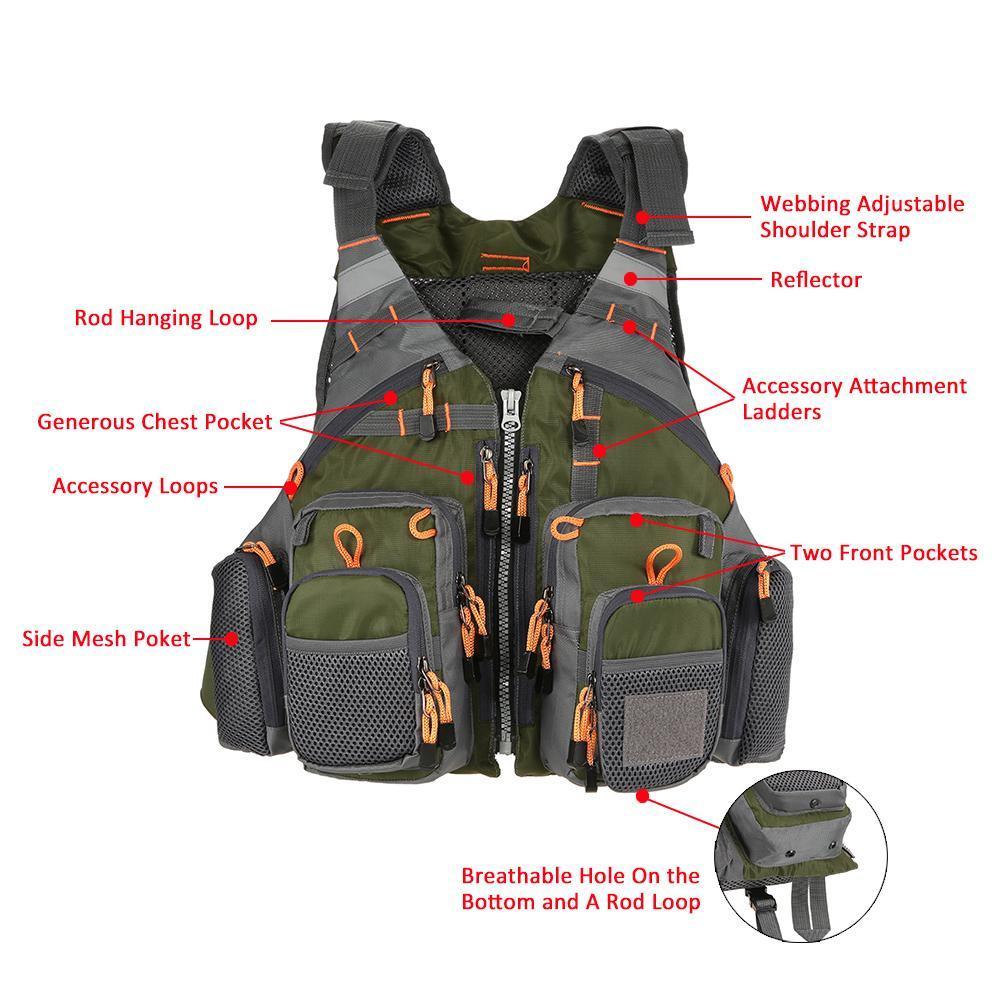 Fishing Life Vest with Multiple Storage Pockets