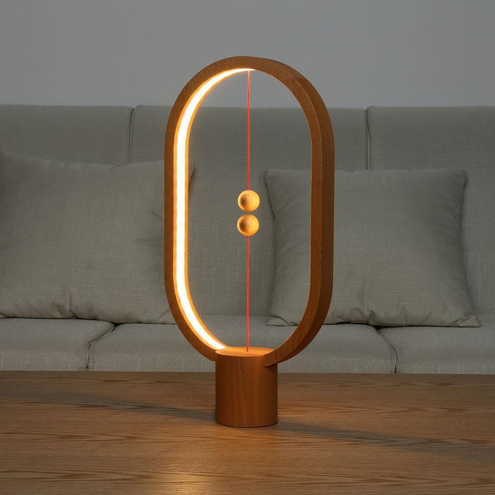Wood Table Lamp with Magnetic Switch Light