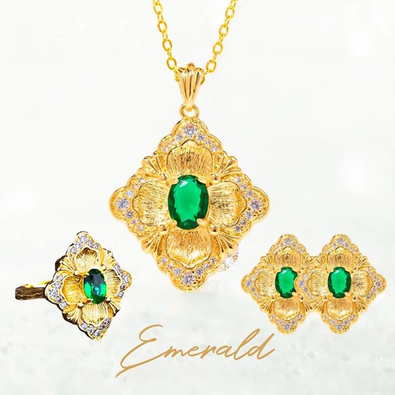 Italian Crafted Vintage Emerald Jewellery Set