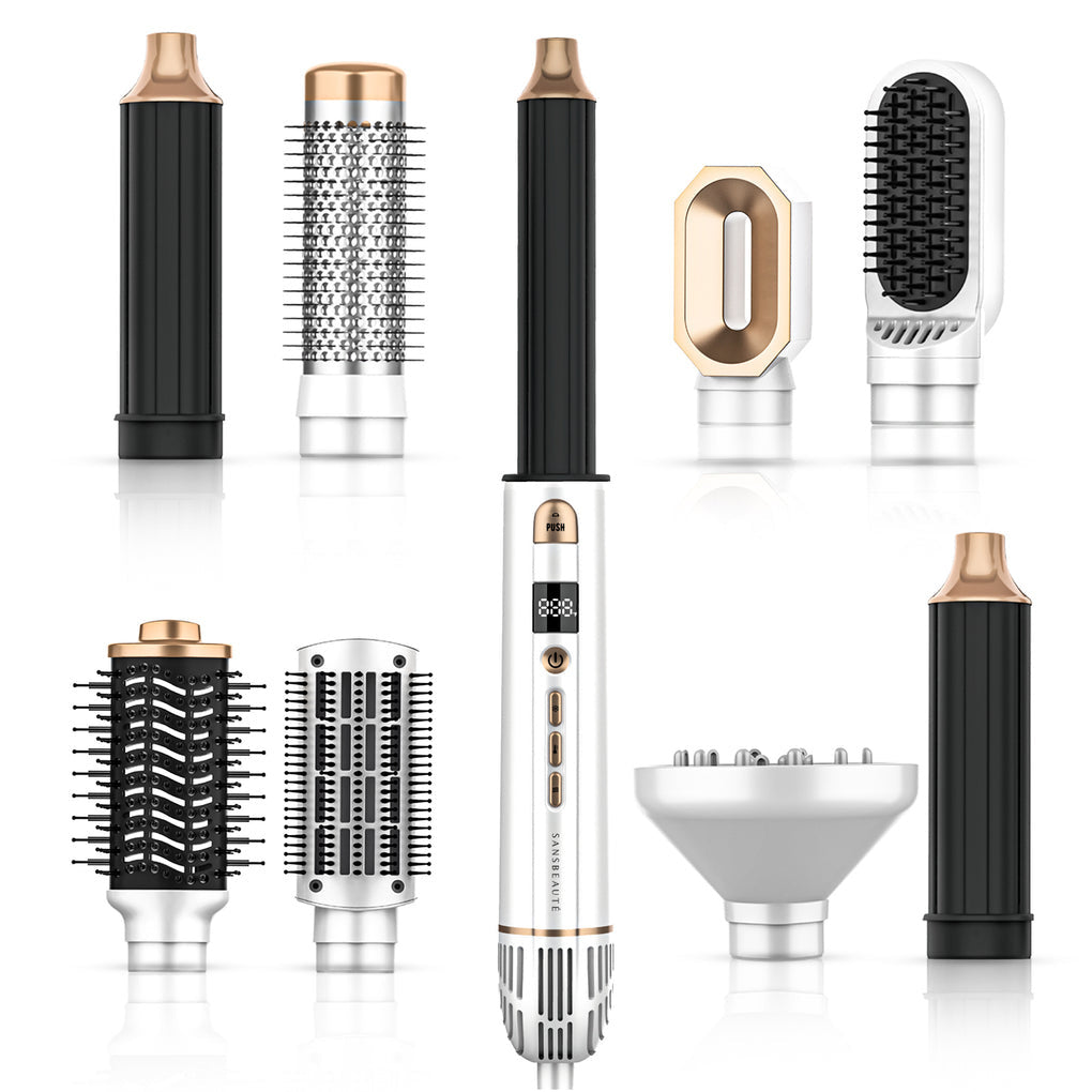 Hair Dryer Brush with Curling and Volume Attachments