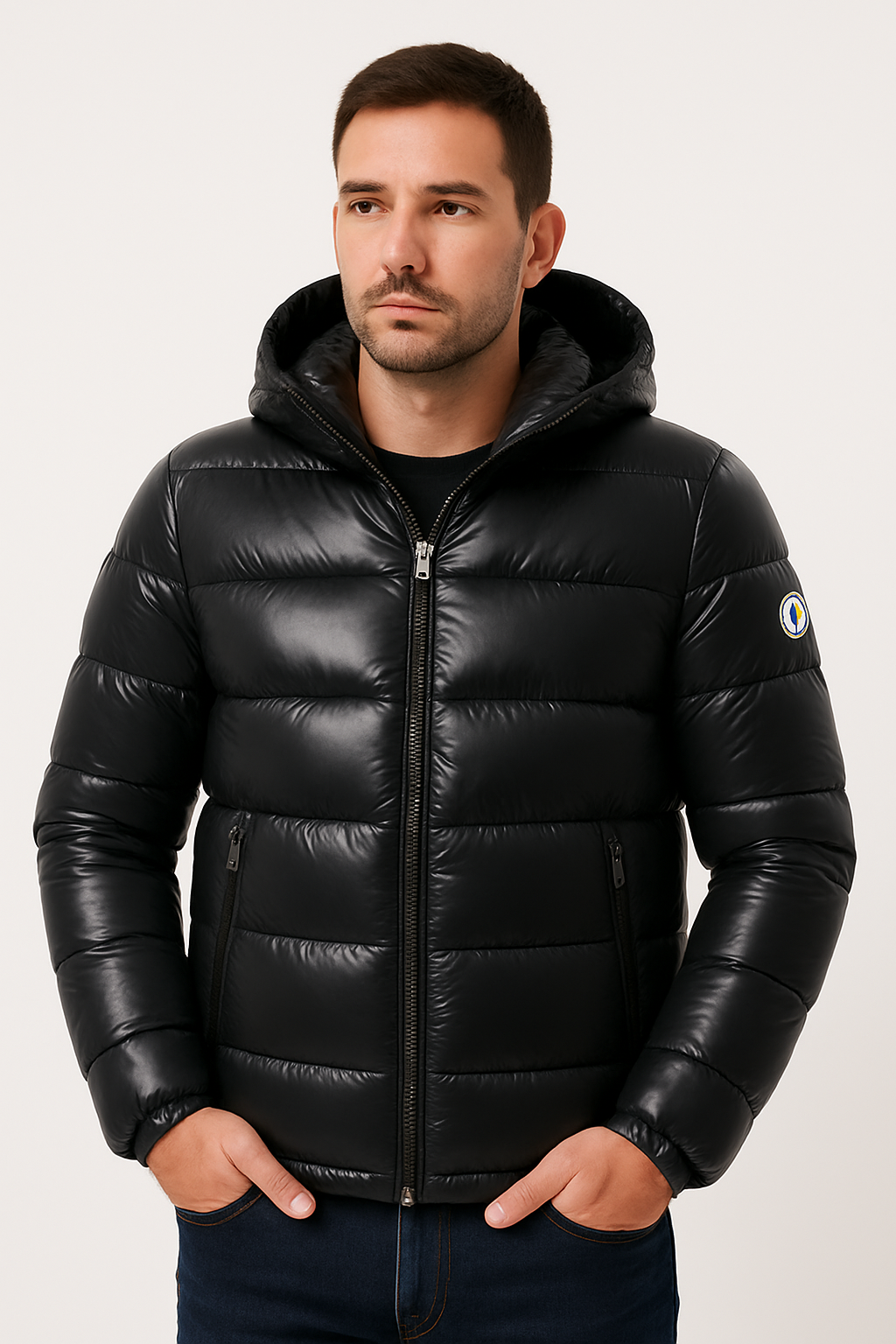 Puffer Jacket Black Glossy Down Winter Coat