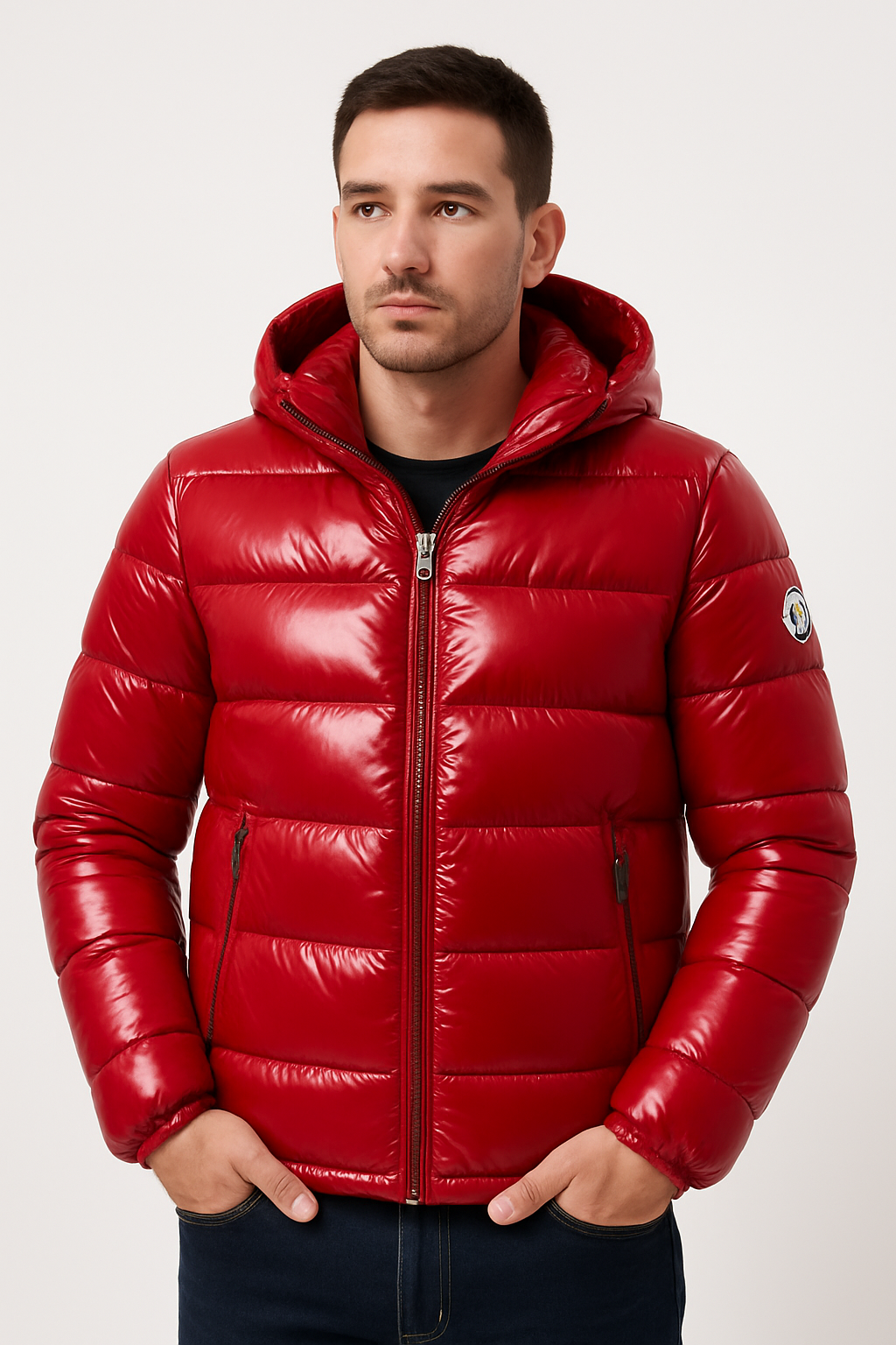 Puffer Jacket Black Glossy Down Winter Coat