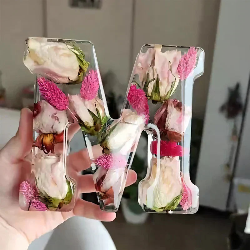 Letter Resin Lamp with Dried Flowers