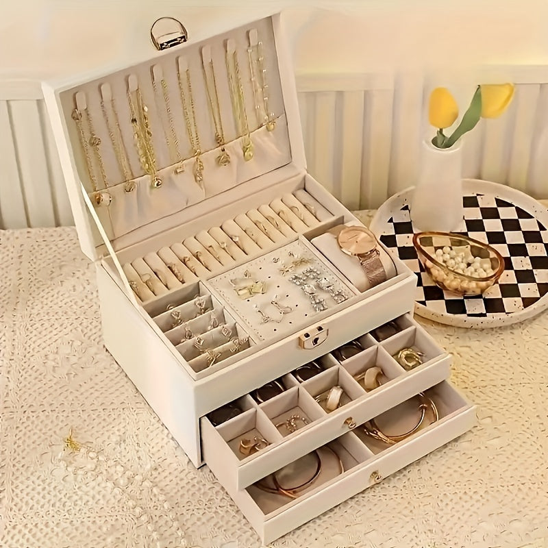 Jewelry Box Leather Organizer with Drawers