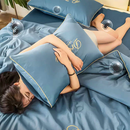 Bedding Set Blue Silk Cooling Summer Quilt