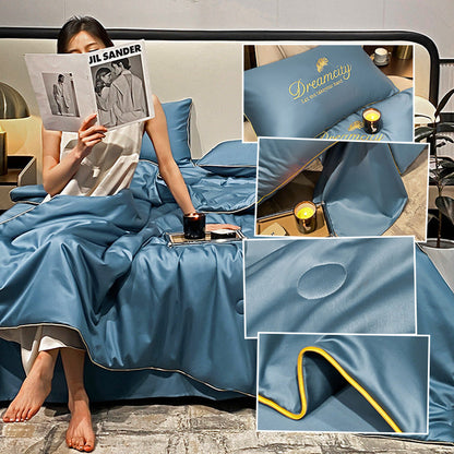 Bedding Set Blue Silk Cooling Summer Quilt