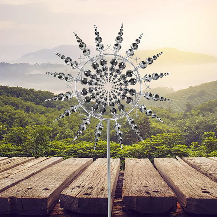 Garden Wind Spinner Sculpture in Silver Metal