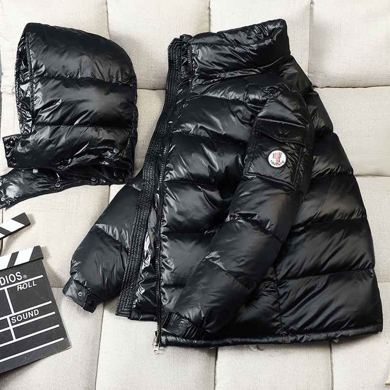 Puffer Jacket Black Glossy Down Winter Coat