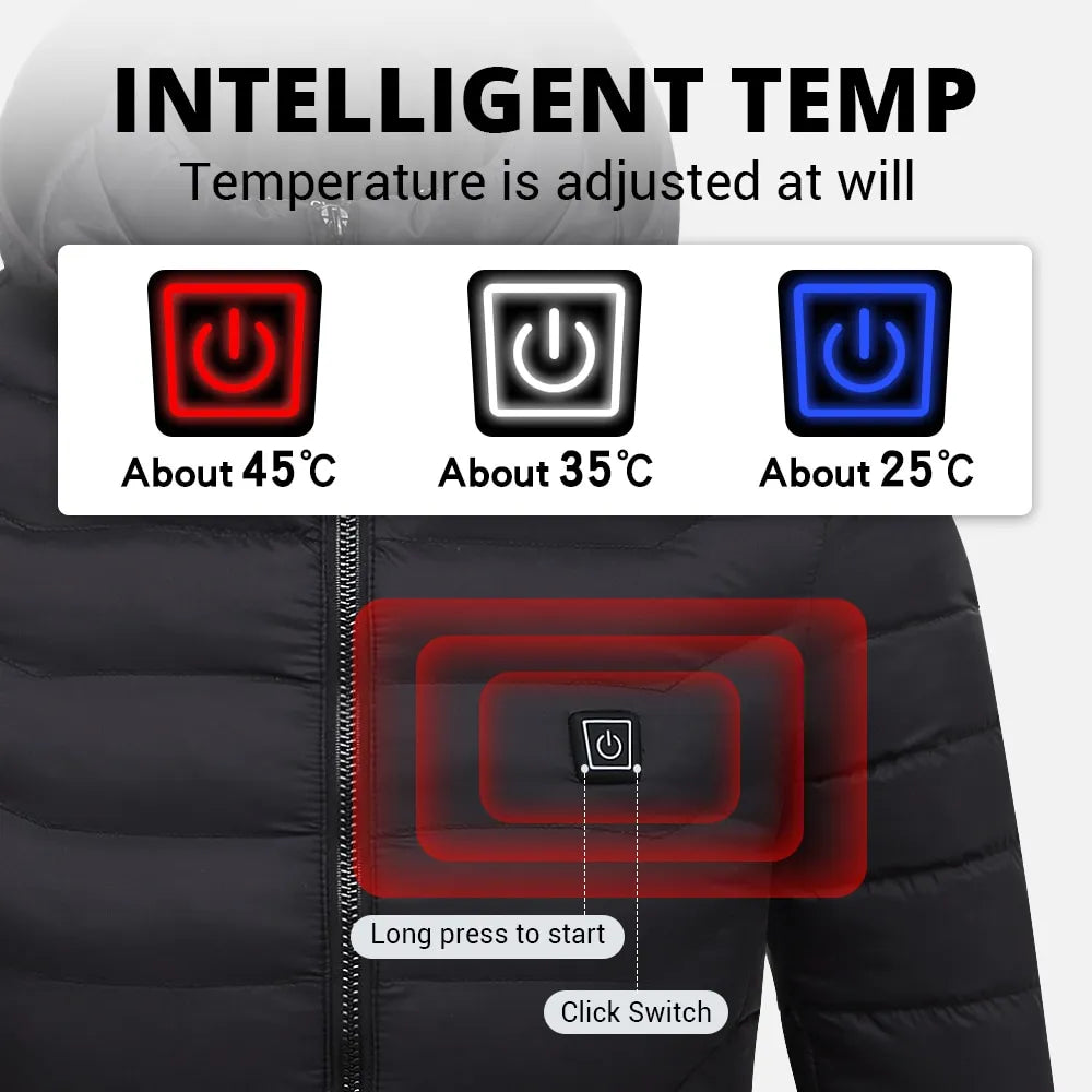 Heated Jacket Waterproof USB Winter Coat Black