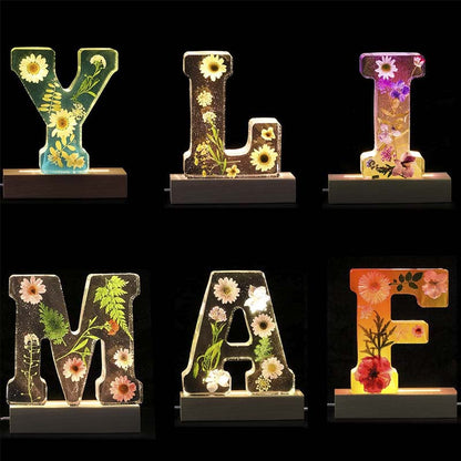 Letter Resin Lamp with Dried Flowers
