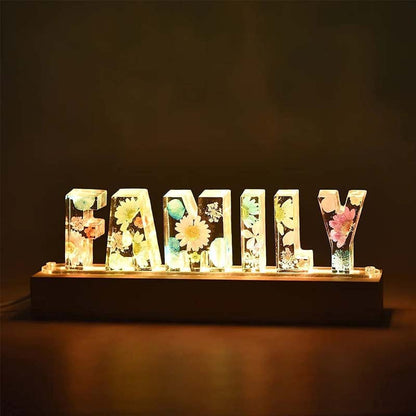 Letter Resin Lamp with Dried Flowers