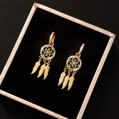 Dreamcatcher 14k Solid Gold Earrings - hoop earrings