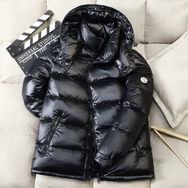 Puffer Jacket Black Glossy Down Winter Coat