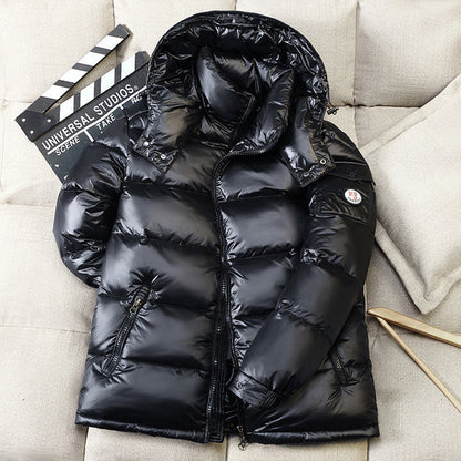Puffer Jacket Black Glossy Down Winter Coat
