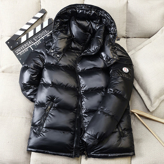 Puffer Jacket Black Glossy Down Winter Coat