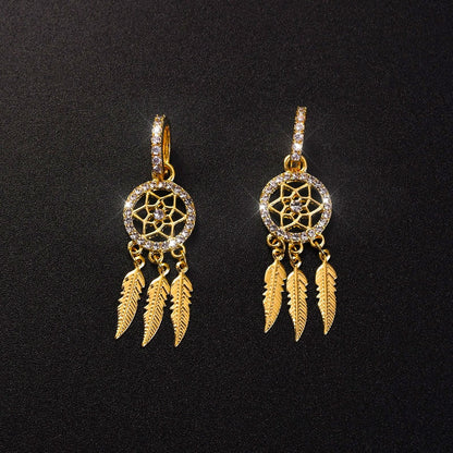 Dreamcatcher 14k Solid Gold Earrings - hoop earrings